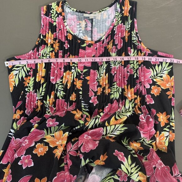 Woman Within Womens Maxi Dress 1X 22 24 Sleeveless Tropical Floral Pink Pleated - Picture 11 of 13